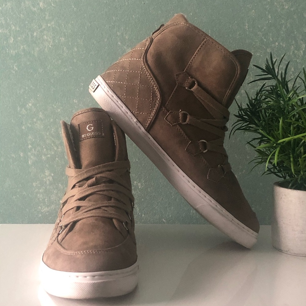 G BY GUESS faux leather tan high top sneaker